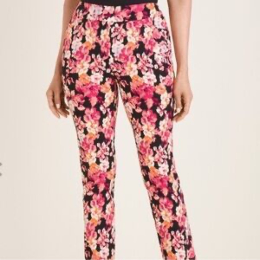 Chico’s Floral print pull on flatter stretch band Women's straight pants Sz XL